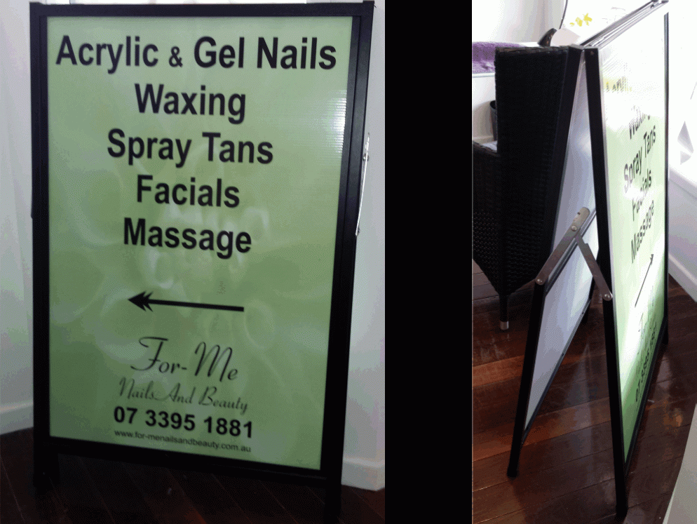 Professional a-frame corflute sign for For Me Nails and Beauty by Printing Brisbane