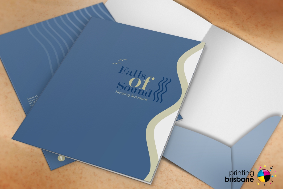 Professional corporate presentation folder for Falls of Sound by Printing Brisbane