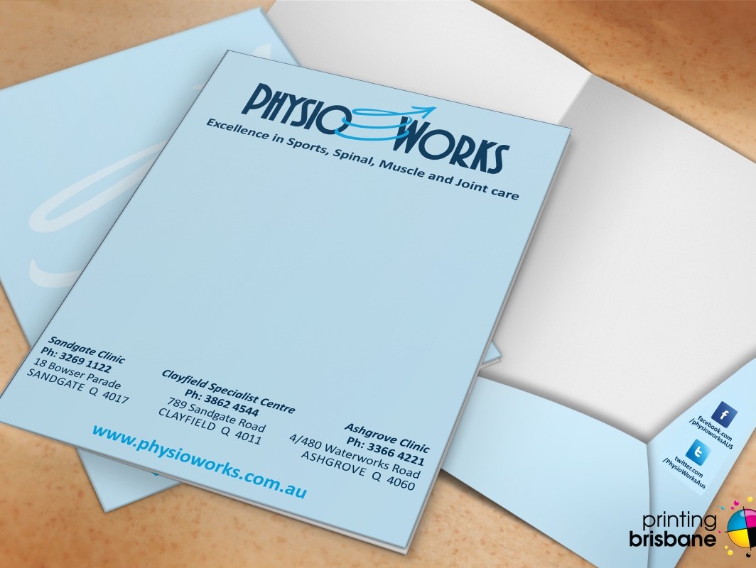 Professional corporate presentation folder for Physioworks by Printing Brisbane