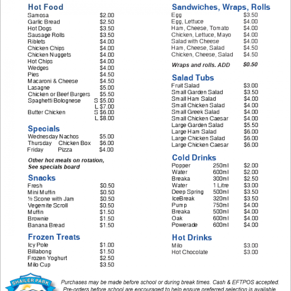 tuckshop menu printing brisbane