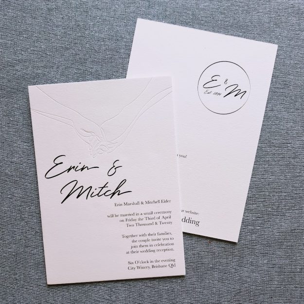 Debossed on Ivory Card Custom Creative Save the Date Cards - Printing Brisbane